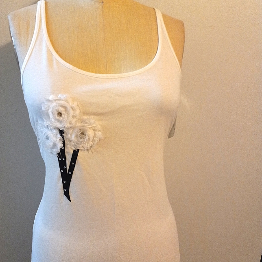 Ladies White Stretch Cotton TankTop